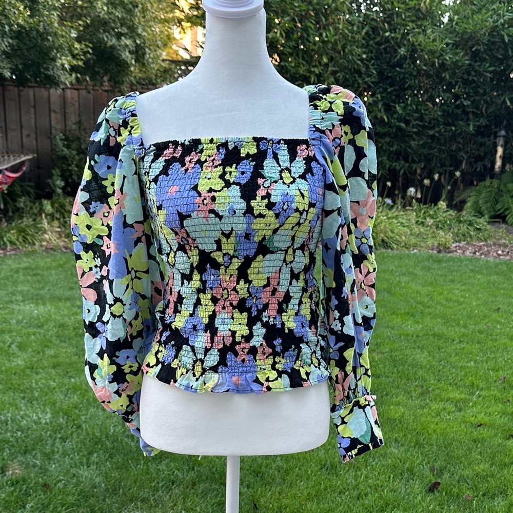 Free People Multicolor Floral Smocked Blouse